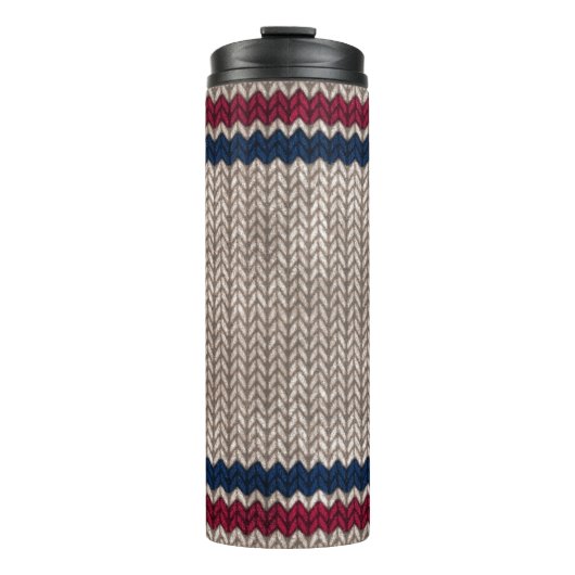 Red White Blue Knit-look Stripe Pattern Thermosbeker (Voorkant)