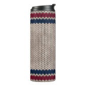 Red White Blue Knit-look Stripe Pattern Thermosbeker (Gedraaid links)