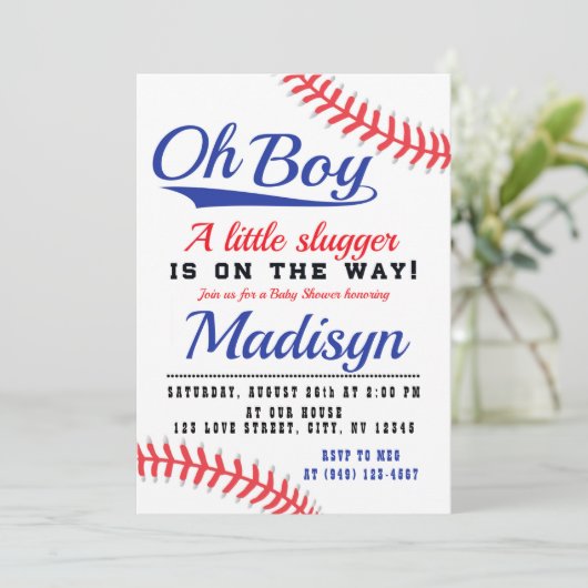 Red White Blue Little Slugger Baseball Baby shower Kaart (Staand voorkant)