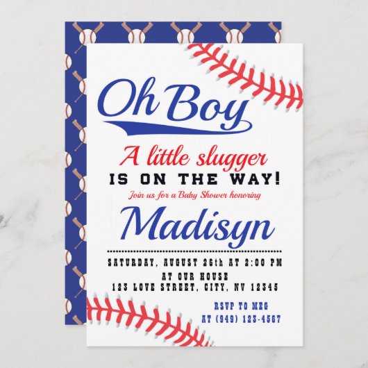 Red White Blue Little Slugger Baseball Baby shower Kaart (Voorkant / Achterkant)