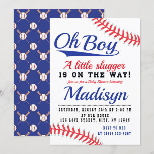 Red White Blue Little Slugger Baseball Baby shower Kaart