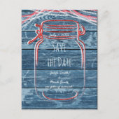 Red White & Blue Mason Jar & Lights Bewaar de datu Aankondigingskaart (Voorkant)