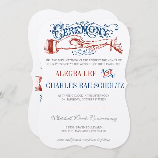 Red White Blue Modern  Typografie Invite Kaart (Voorkant / Achterkant)