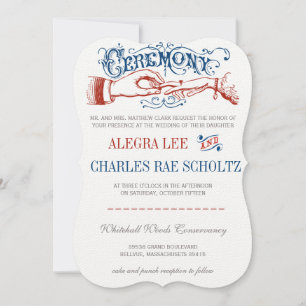 Red White Blue Modern  Typografie Invite Kaart