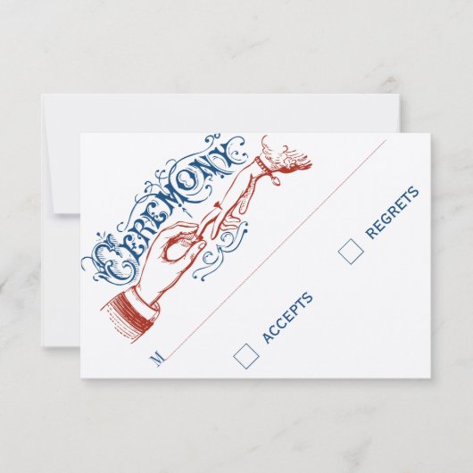 Red White Blue Modern  Typografie RSVP Kaartje (Voorkant)