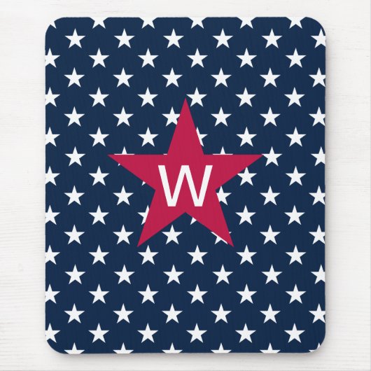 Red White Blue Monogram Star Mousepad Muismat (Voorkant)