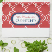 Red White Blue Moroccan Trellis Monogram Theedoek (Gevouwen)