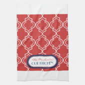 Red White Blue Moroccan Trellis Monogram Theedoek (Verticaal)