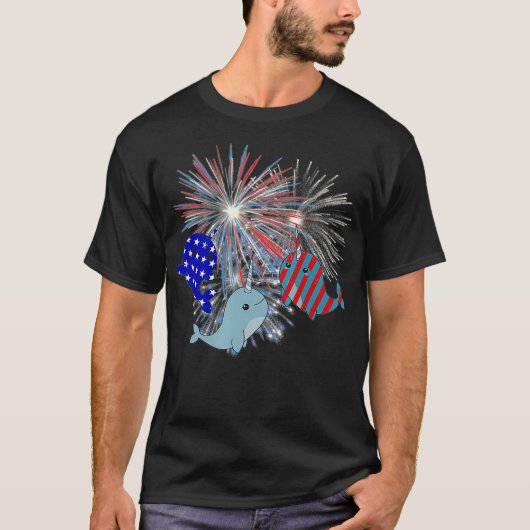 Red White Blue Narwhal Fireworks 4 juli Gift T-shirt (Voorkant)