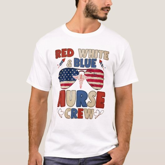 Red White Blue Nurse Crew Sungla T-shirt (Voorkant)