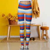 Red White Blue Orange Wool Striped Pattern Knitted Leggings