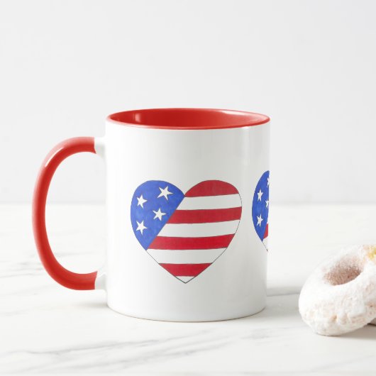Red White Blue Patriotic American Flag Heart USA Mok (Met donut)