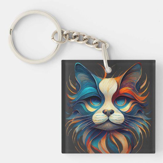 Red White & Blue Patriotic Cat Sleutelhanger (voorkant)