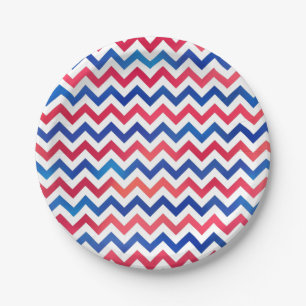 Red White Blue Patriotic Chevron Zig Zag Stripes Papieren Bordje
