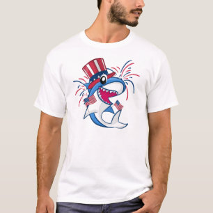 Red White Blue Patriotic Fourth July Shark T-shirt