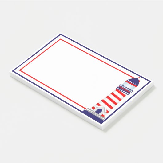 Red White Blue Patriotic Lighthouse Post-it Notes (Schuin)