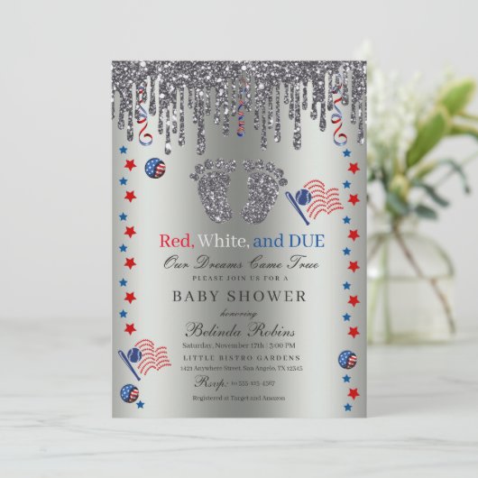 Red White Blue Patriotic Silver Glitter Baby Feet Kaart (Staand voorkant)