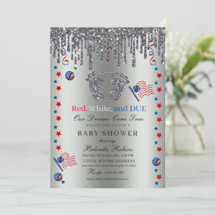 Red White Blue Patriotic Silver Glitter Baby Feet Kaart