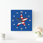 Red White & Blue Patriotic Star Wall Clock Vierkante Klok (Huis)