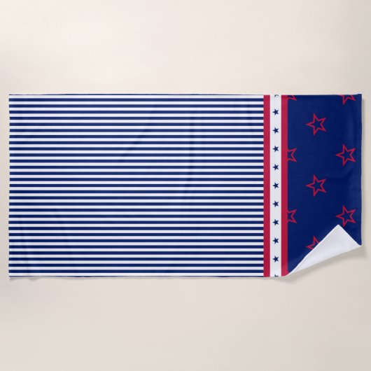 Red White Blue Patriotic Stars Stripes Beach Towel Strandlaken (Voorkant)