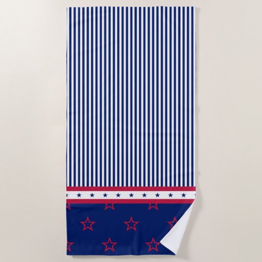 Red White Blue Patriotic Stars Stripes Beach Towel Strandlaken (Voorkant)