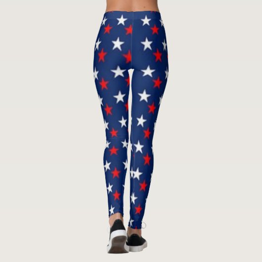 RED, WHITE & BLUE! Patroon voor patriottische ster Leggings (Achterkant)
