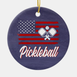 Red White Blue Pickleball Kerstmis Keramisch Ornament