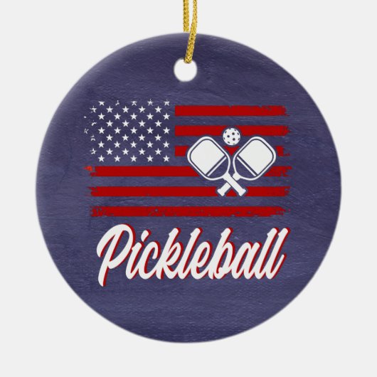 Red White Blue Pickleball Kerstmis Keramisch Ornament (Voorkant)