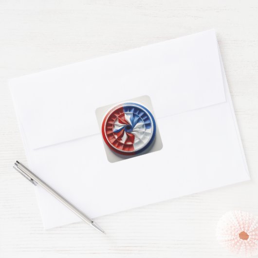 Red White & Blue Pinwheel Fractal Vierkante Sticker (Envelop)