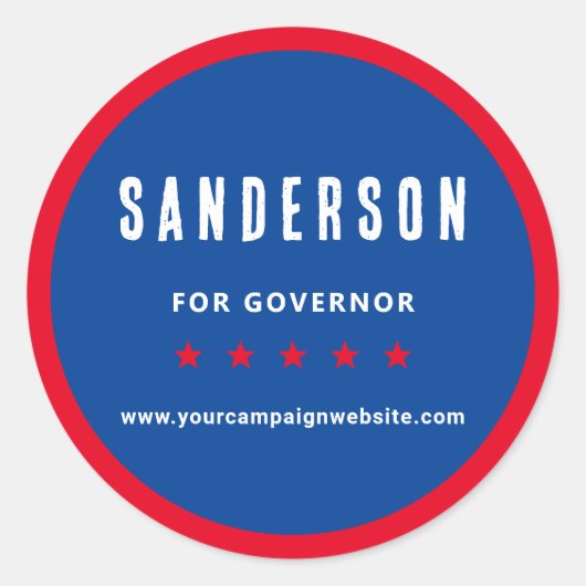 Red White Blue Political Election Campaign Name Ronde Sticker (Voorkant)