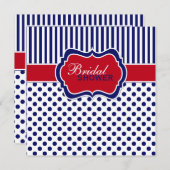 Red White Blue Polka Dot Stripe Shower Invite Kaart (Voorkant / Achterkant)