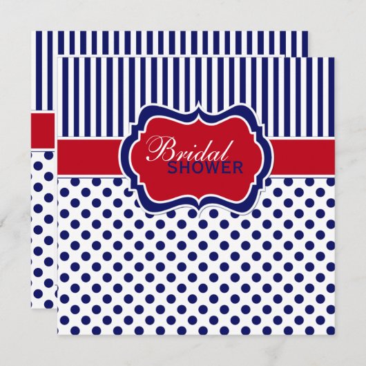 Red White Blue Polka Dot Stripe Shower Invite Kaart (Voorkant / Achterkant)