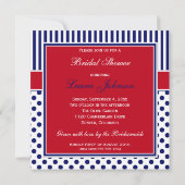 Red White Blue Polka Dot Stripe Shower Invite Kaart (Achterkant)