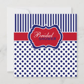 Red White Blue Polka Dot Stripe Shower Invite Kaart (Voorkant)
