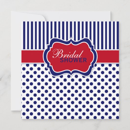 Red White Blue Polka Dot Stripe Shower Invite Kaart (Voorkant)