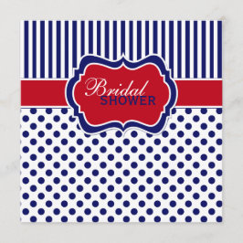 Red White Blue Polka Dot Stripe Shower Invite Kaart