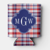 Red White Blue Preppy Madras Monogram Blikjeskoeler (Voorkant)