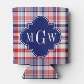 Red White Blue Preppy Madras Monogram Blikjeskoeler (Achterkant)