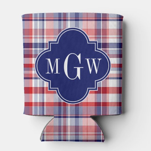 Red White Blue Preppy Madras Monogram Blikjeskoeler (Achterkant)