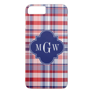 Red White Blue Preppy Madras Monogram Case-Mate iPhone Case