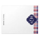 Red White Blue Preppy Madras Monogram Notitieblok (Voorkant)