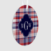 Red White Blue Preppy Madras Monogram Ornament (voorkant)