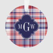 Red White Blue Preppy Madras Monogram Ornament (voorkant)