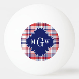Red White Blue Preppy Madras Monogram Pingpongbal