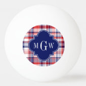 Red White Blue Preppy Madras Monogram Pingpongbal (Achterkant)