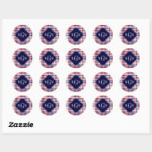 Red White Blue Preppy Madras Monogram Ronde Sticker (Vel)