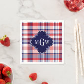 Red White Blue Preppy Madras Monogram Servet (Insitu)