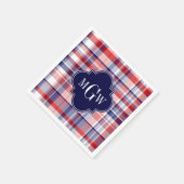 Red White Blue Preppy Madras Monogram Servet (Hoek)