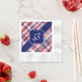 Red White Blue Preppy Madras Monogram Servet (Insitu)