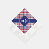 Red White Blue Preppy Madras Monogram Servet (Hoek)